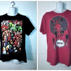 Set of 2 Men's Sz Large Marvel Comics T-Shirts Black Red Superheroes Deadpool